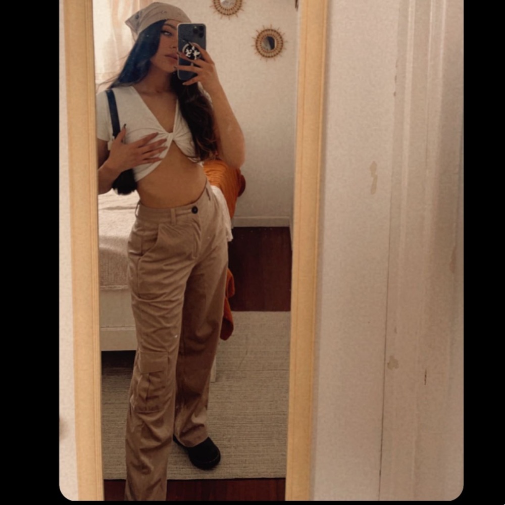 Sand cargo corduroy wide leg pants